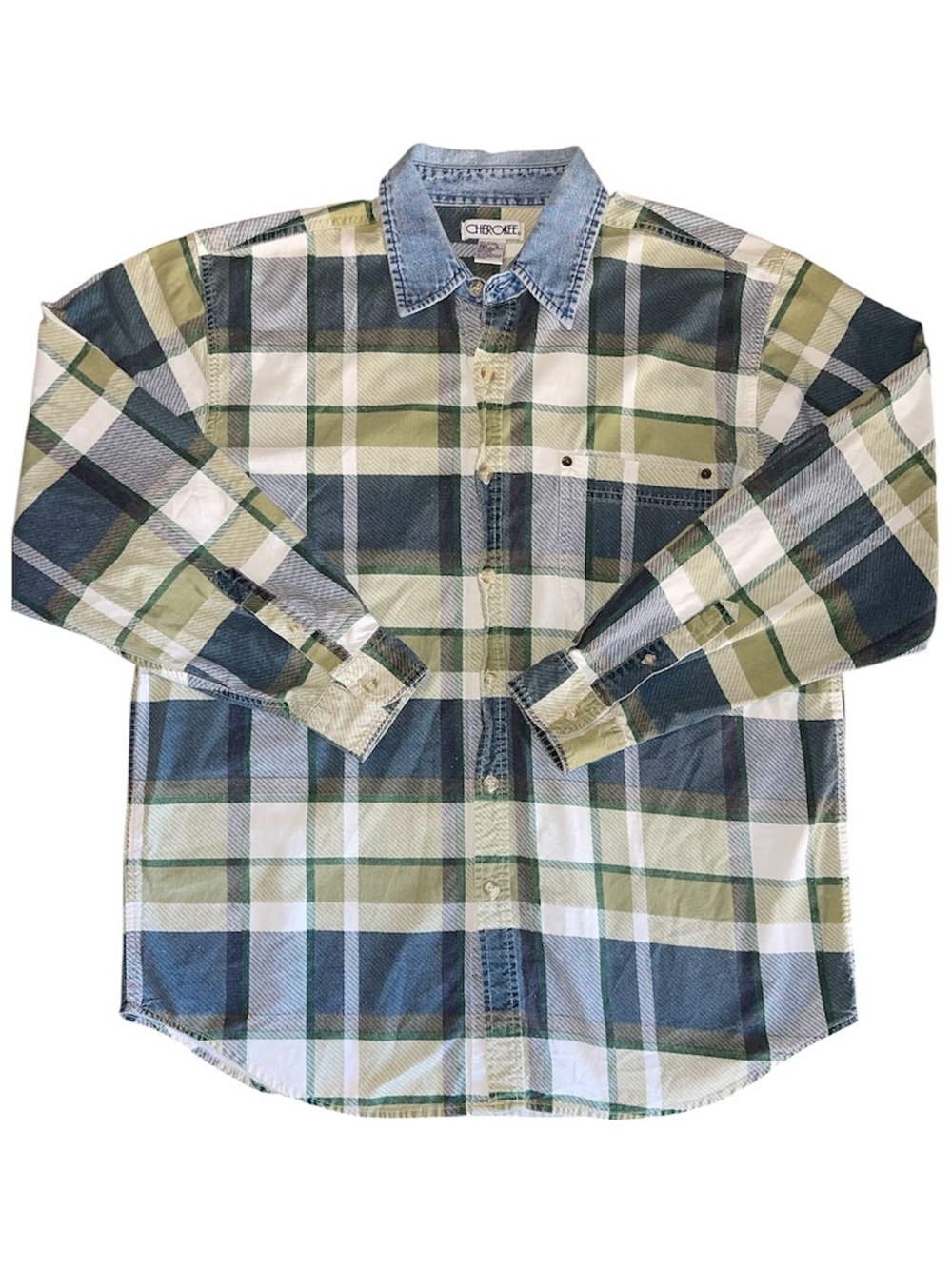 Vintage Women's Cherokee Plaid Button up with Denim Collar